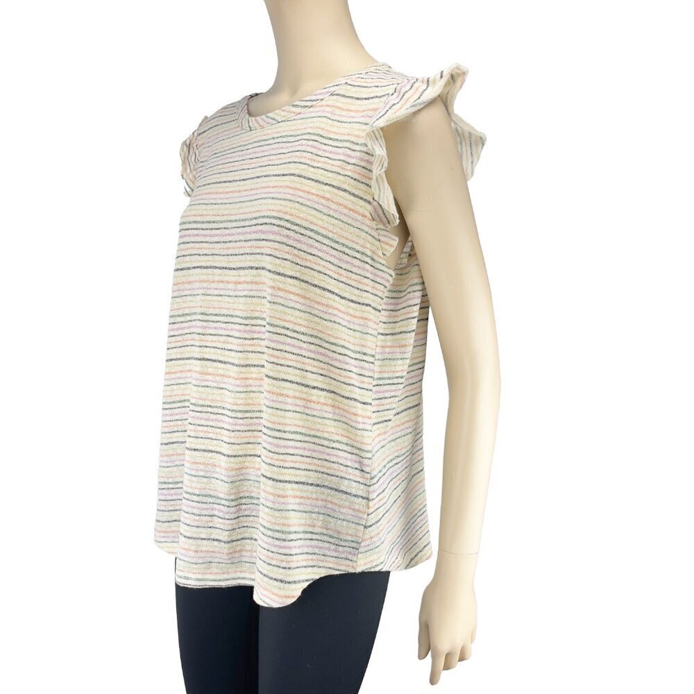 KIM & CAMI Sparkly Knitted Striped Rainbow Ruffles Sleeves White T-shirt Size XL - Picture 8 of 9